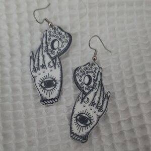 Mystical Hand Design Earrings in Black and White